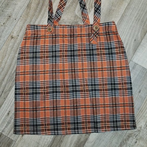 Hollister Orange/Black Plaid/Tartan Skirt/Overall